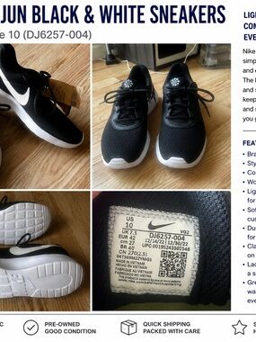 NWT Nike Tanjun Women’s Black White Sneakers Size 10